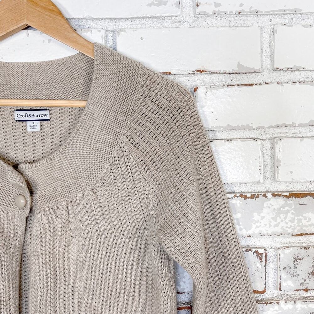 Croft & Barrow Neutral Coastal Cottagecore Grandma Knit Cardigan Retro S